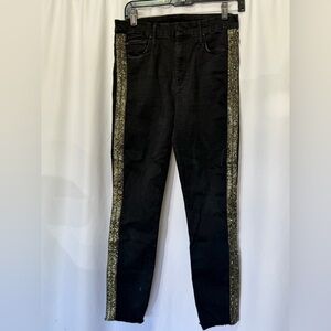Mother black denim high rise straight leg sequin side jeans